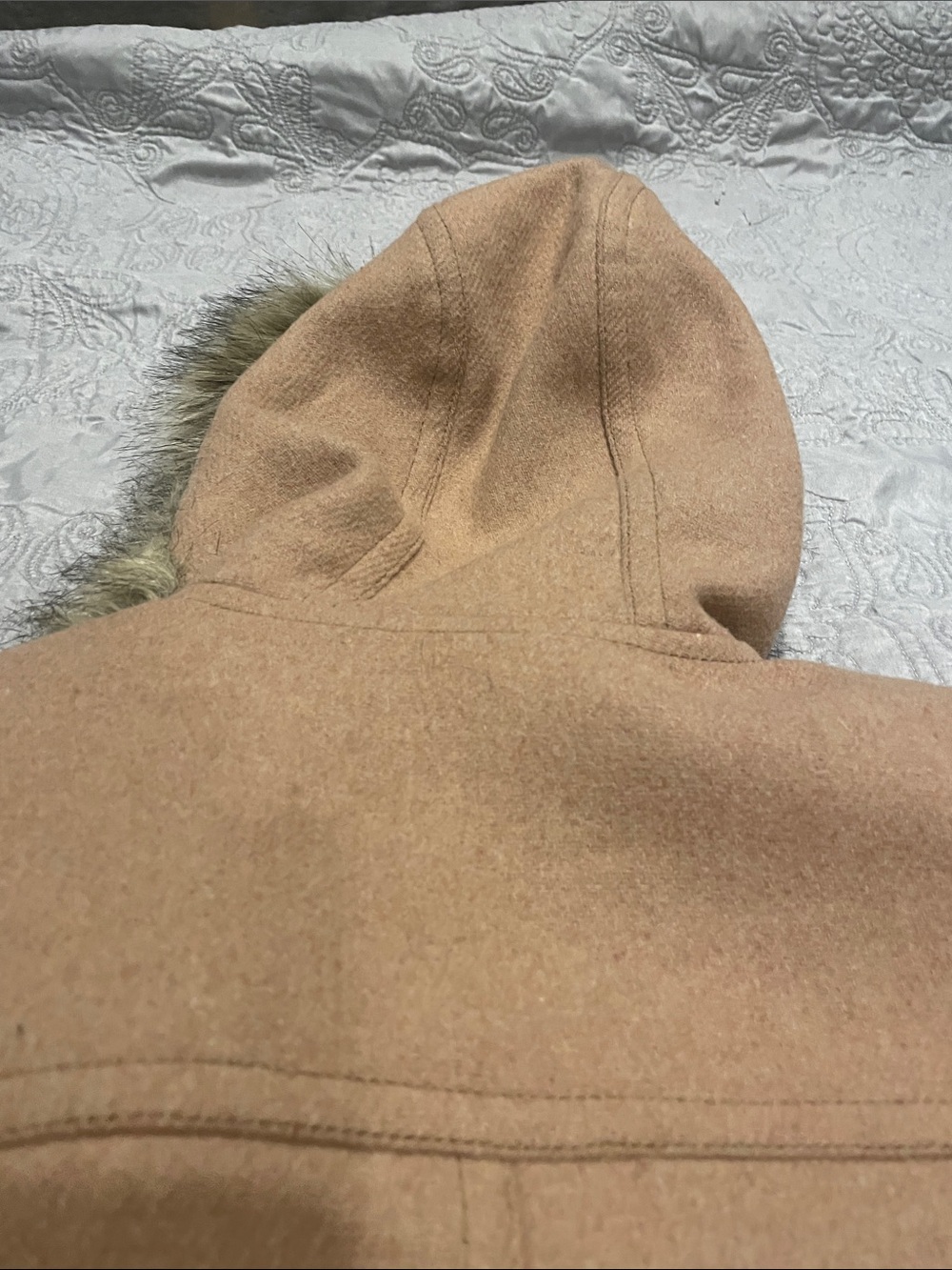 J. Crew Camel Wool-Blend Pea Coat with Faux-Fur Trim Hood - Picture 10 of 12